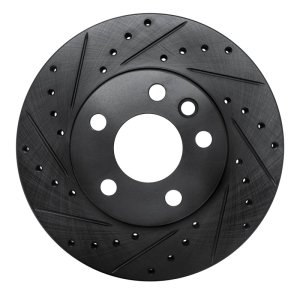 Volkswagen EuroVan Brake Rotor (1) - Front Left - R1 Concepts - Drilled & Slotted - Black - `96-`00